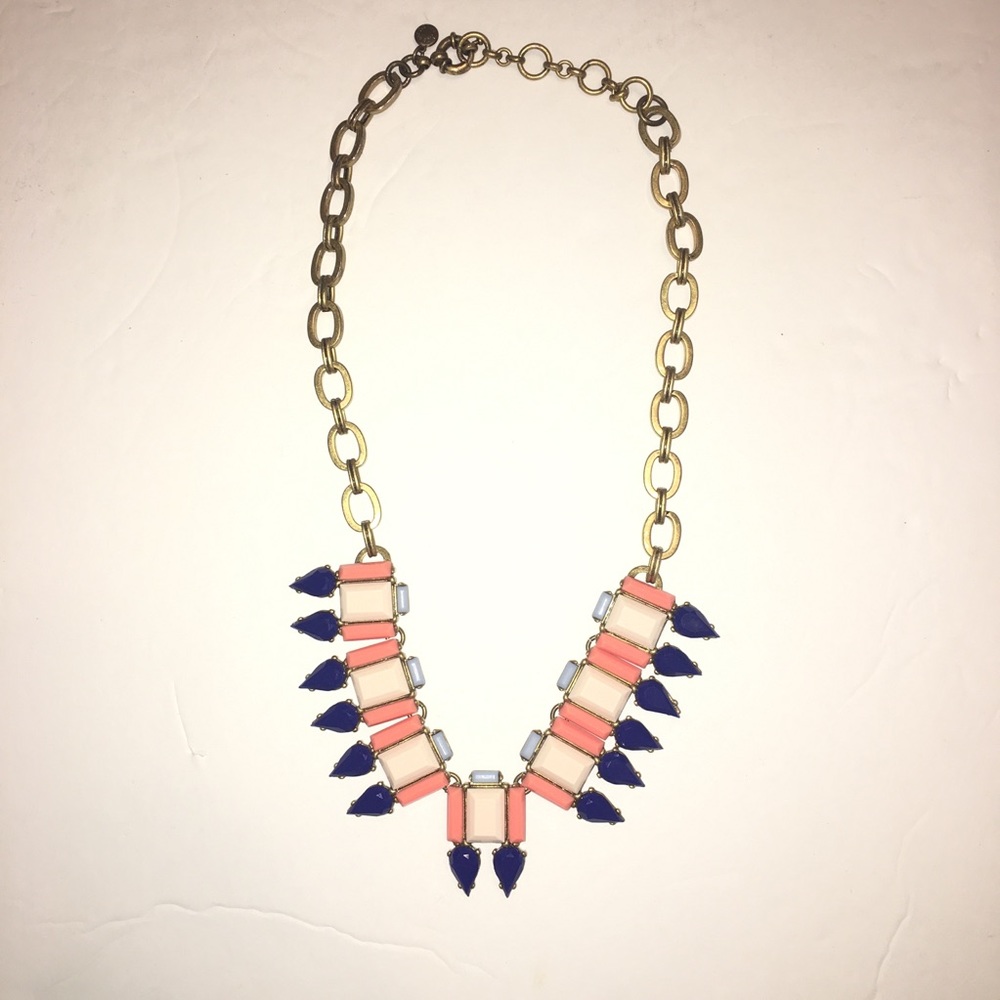 J Crew statement necklace blue & pink stones